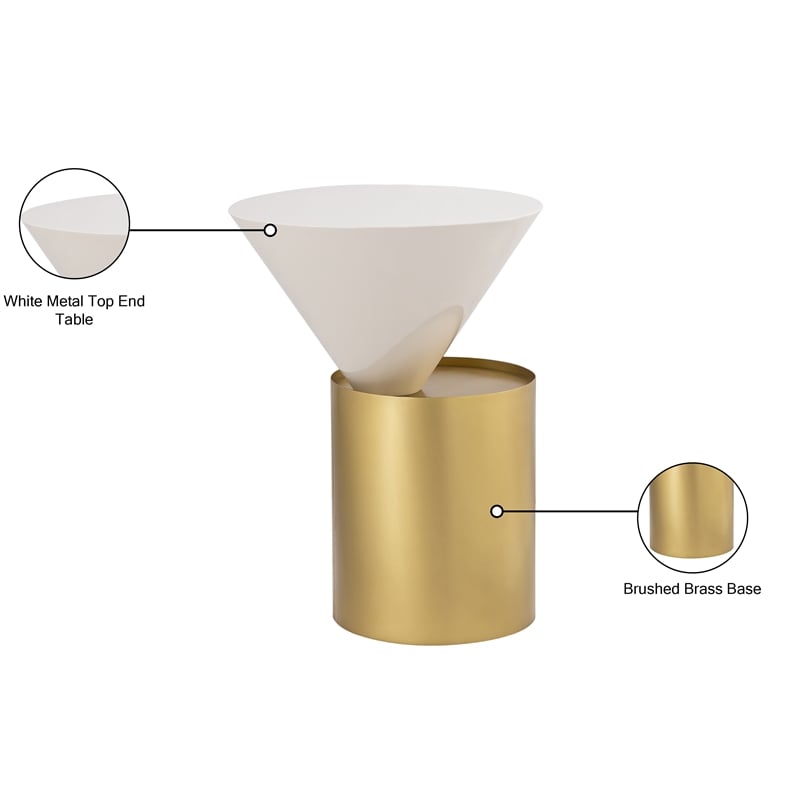 Meridian Furniture Damon White Metal Top End Table with Brushed Brass Metal Base