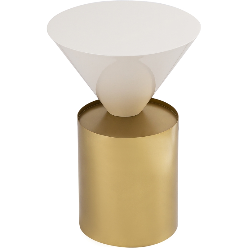 Meridian Furniture Damon White Metal Top End Table with Brushed Brass Metal Base