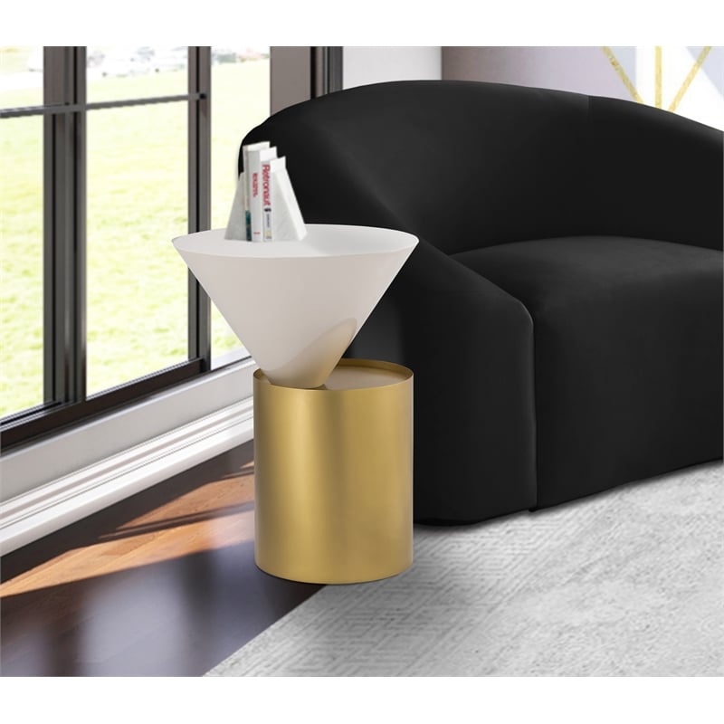 Meridian Furniture Damon White Metal Top End Table with Brushed Brass Metal Base