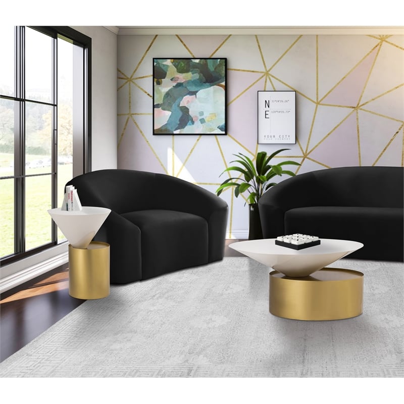 Meridian Furniture Damon White Metal Top End Table with Brushed Brass Metal Base