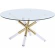 Meridian Furniture Mercury Acrylic and Gold Metal Glass Top Coffee Table