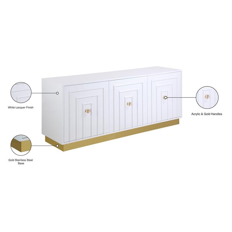 Meridian Furniture Cosmopolitan White Lacquer Sideboard Buffet with Gold Base