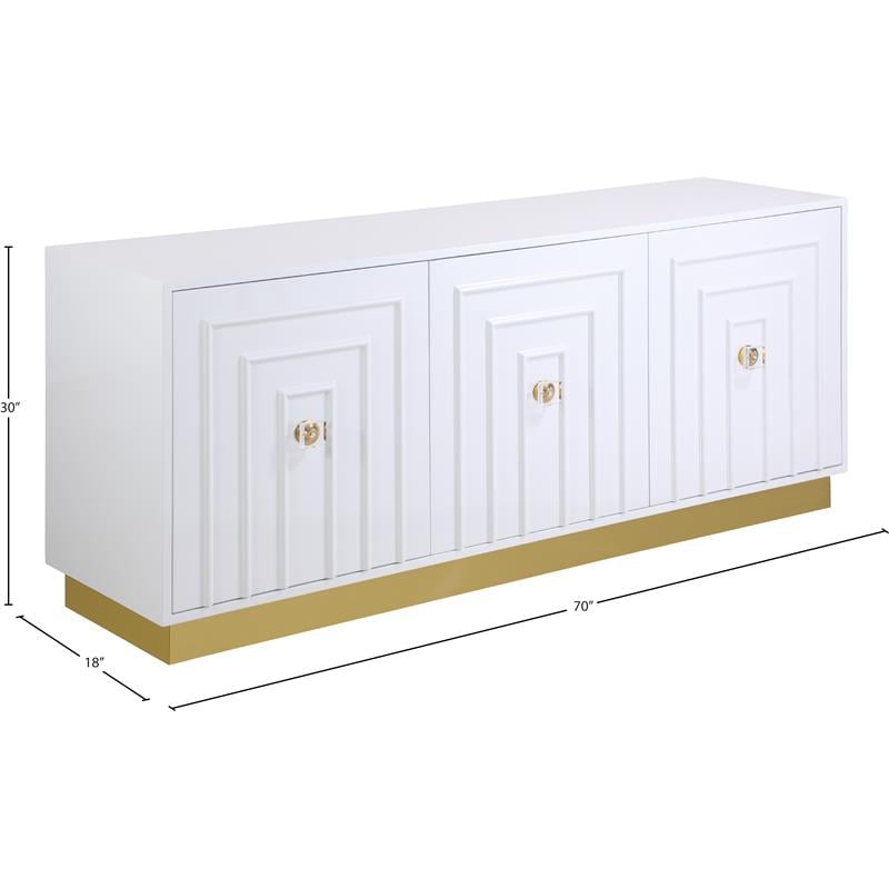 Meridian Furniture Cosmopolitan White Lacquer Sideboard Buffet with Gold Base