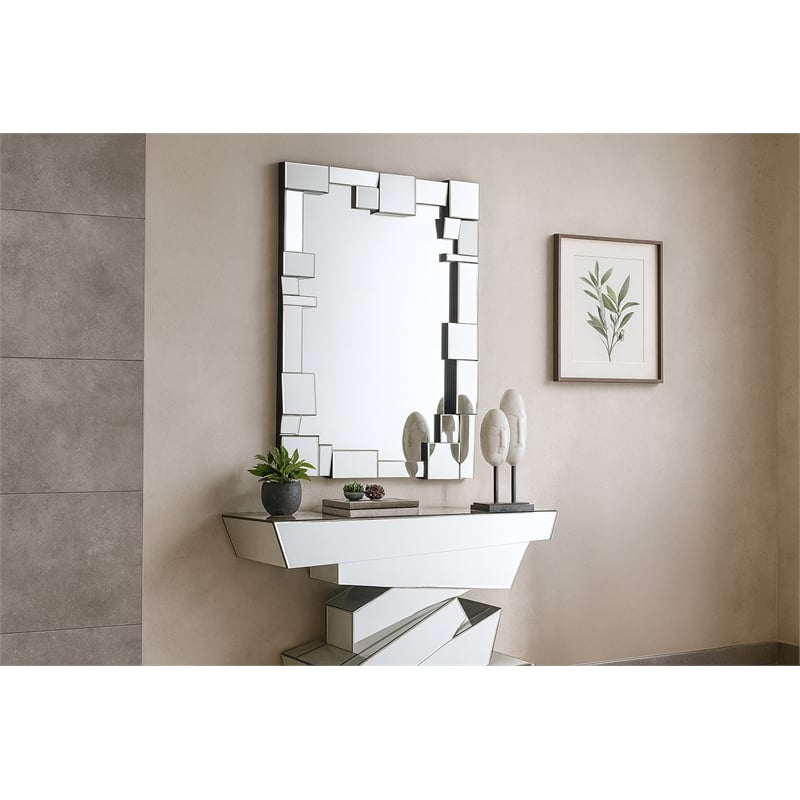 Meridian Furniture Jade Glass/Engineered Wood Staggered Geometric Accent Mirror