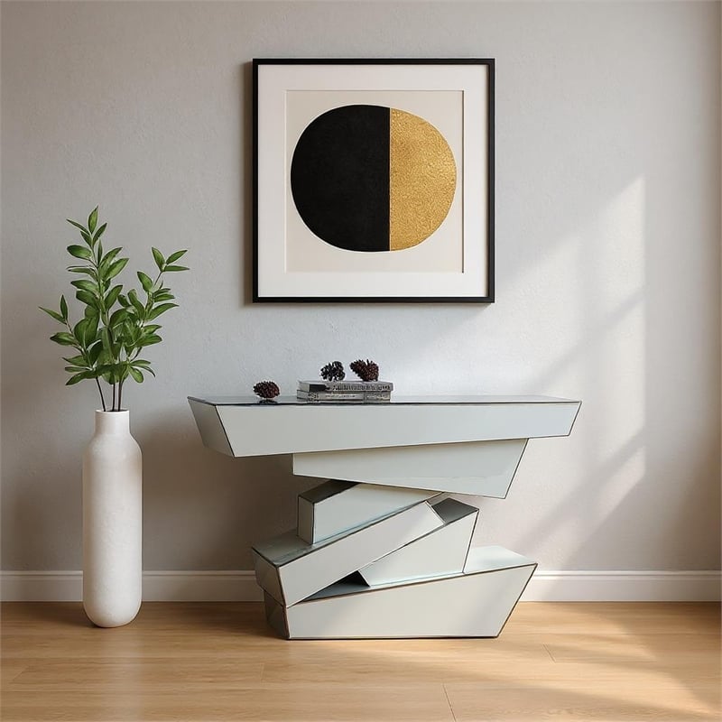 Meridian Furniture Jade Mirrored Geometric Designed Console Table