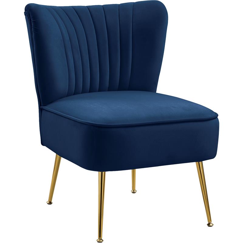 Meridian Furniture Tess Navy Velvet Accent Chair with Gold Legs Cymax