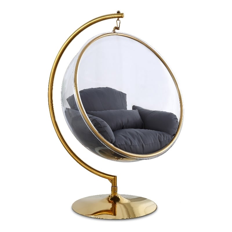 Meridian Furniture Luna Grey Fabric Acrylic and Metal Swing Bubble Accent Chair