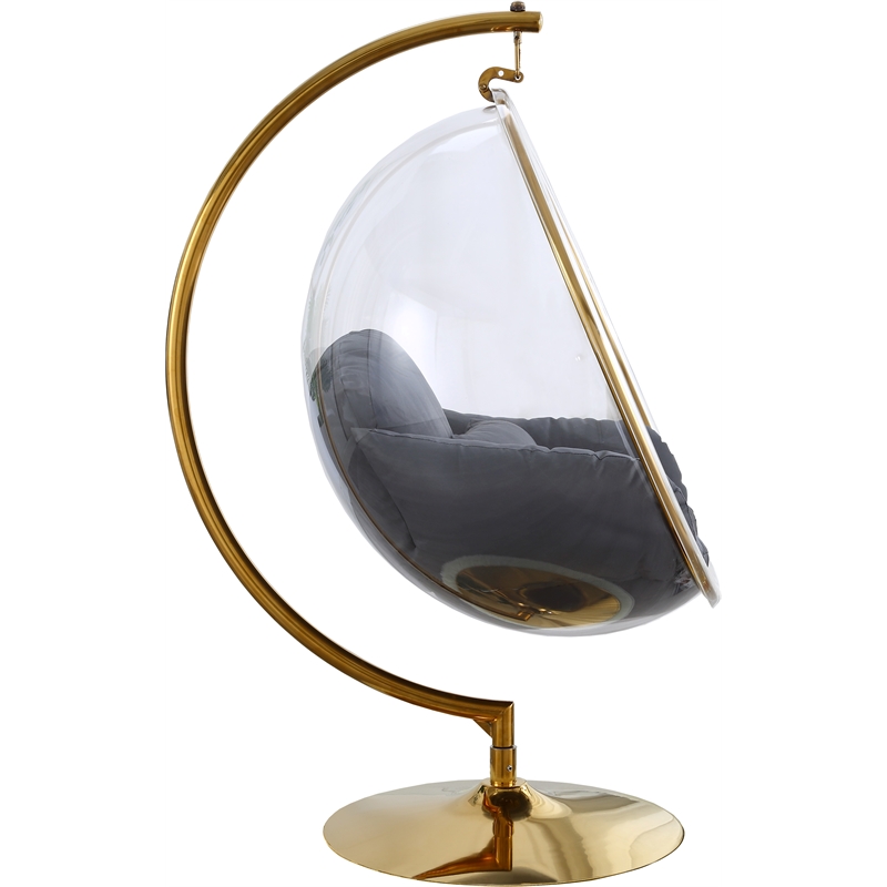 Meridian Furniture Luna Grey Fabric Acrylic and Metal Swing Bubble Accent Chair