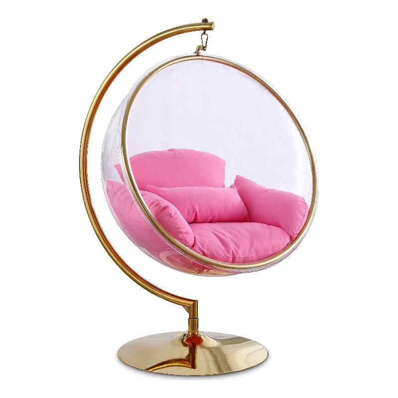 Meridian Furniture Luna Pink Fabric Acrylic and Metal Swing Bubble Accent Chair