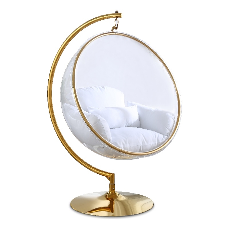 Meridian Furniture Luna Acrylic Swing Bubble Accent Chair w/Pillow in Clear/Gold