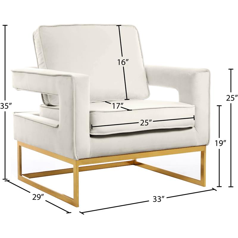 Meridian Furniture Noah Cream Velvet Accent Chair with Gold Iron Base