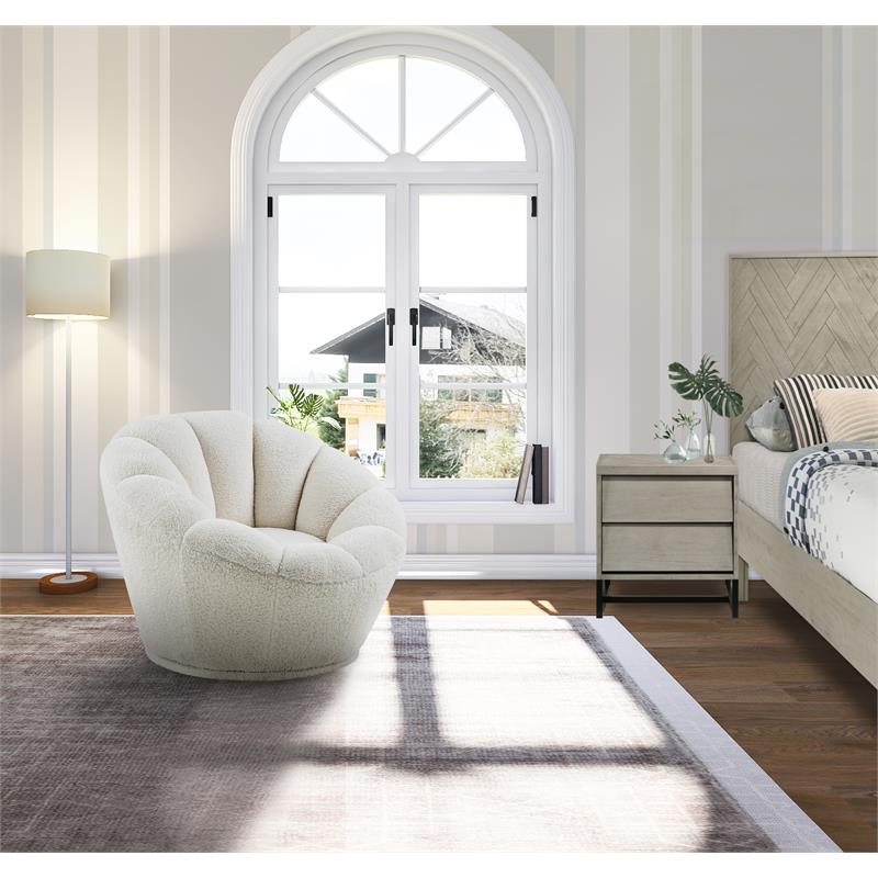 Meridian Furniture Dream White Faux Sheepskin Fur Swivel Accent Chair