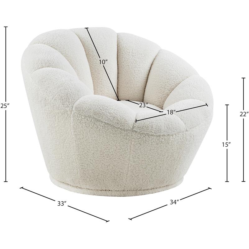 Meridian Furniture Dream White Faux Sheepskin Fur Swivel Accent Chair