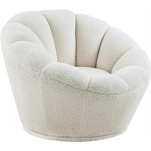 Meridian Furniture Dream White Faux Sheepskin Fur Swivel Accent Chair