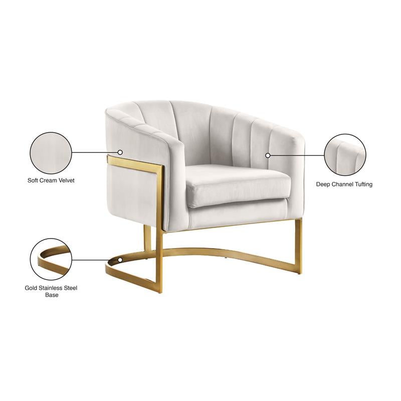 Meridian Furniture Carter Cream Velvet Accent Chair with Stainless Steel Base