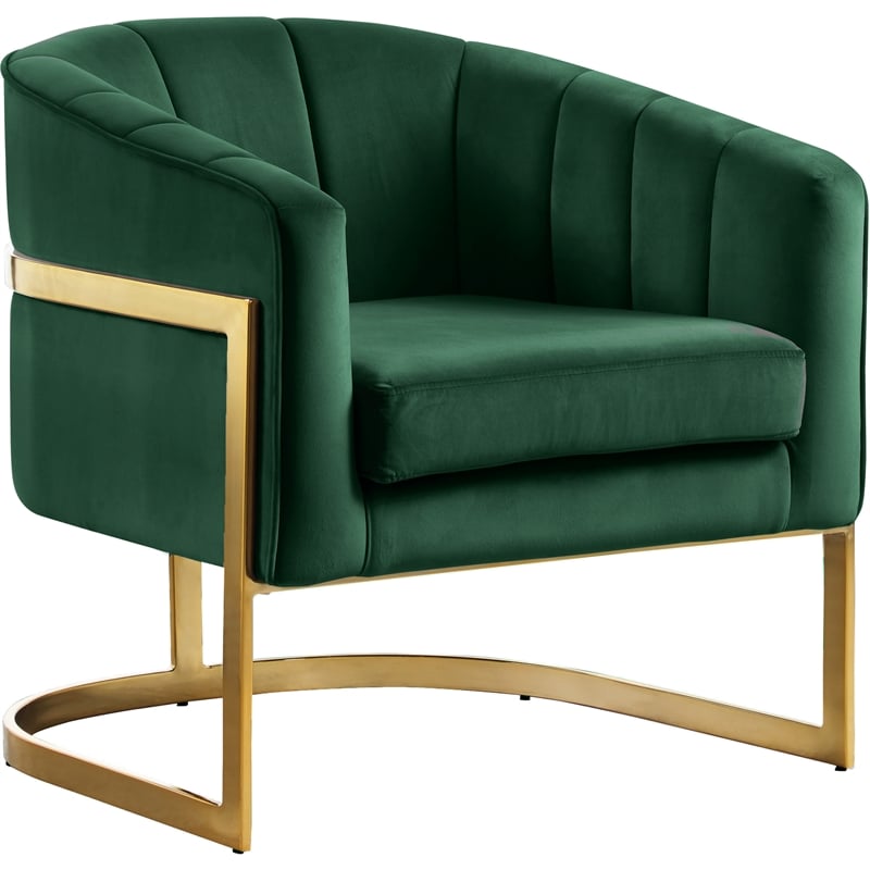 Meridian Furniture Carter Green Velvet Accent Chair with Stainless