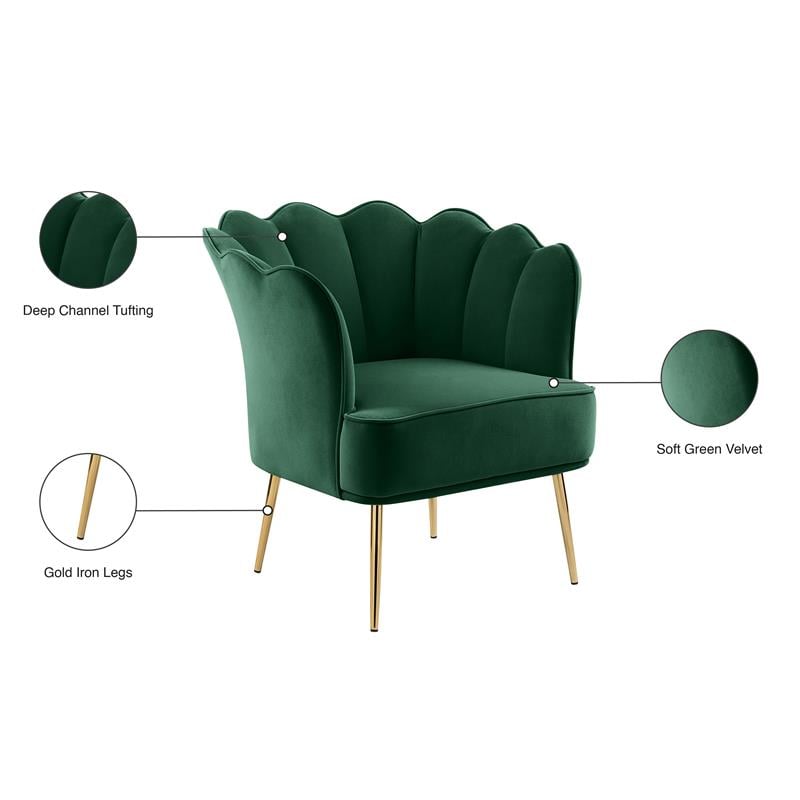Meridian Furniture Jester Green Velvet Accent Chair with Gold Iron Legs