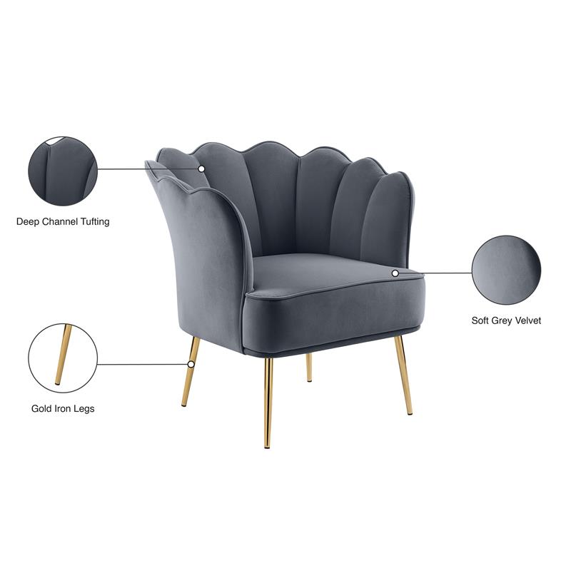 Meridian Furniture Jester Gray Velvet Accent Chair with Gold Iron Legs