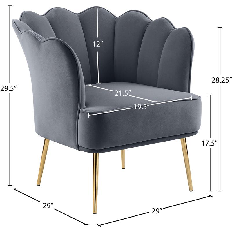 Meridian Furniture Jester Gray Velvet Accent Chair with Gold Iron Legs