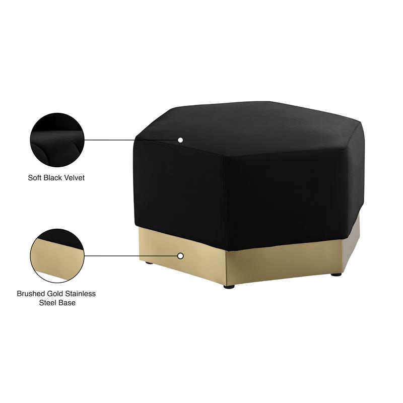 Meridian Furniture Marquis Black Velvet Ottoman