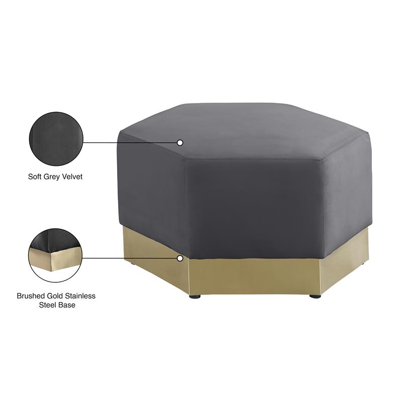 Meridian Furniture Marquis Gray Velvet Ottoman