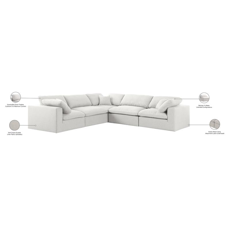 Meridian Furniture Serene Cream Durable Linen Fabric Modular Sectional