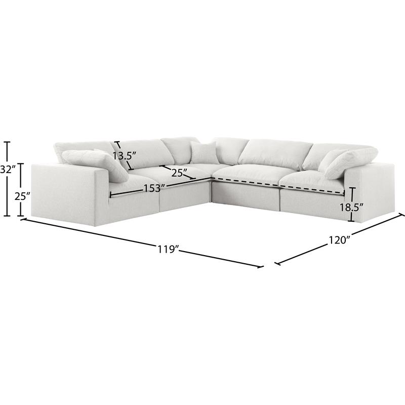 Meridian Furniture Serene Cream Durable Linen Fabric Modular Sectional