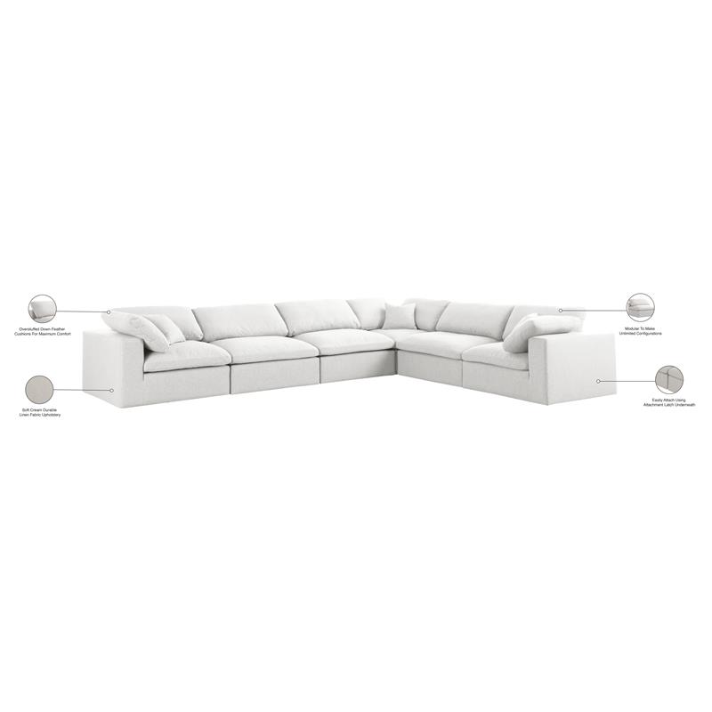 Meridian Furniture Serene Cream Durable Linen Fabric Modular Sectional