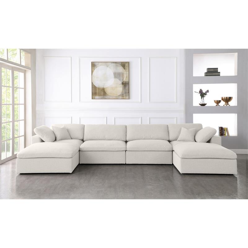 Meridian Furniture Serene Cream Durable Linen Fabric Modular Sectional