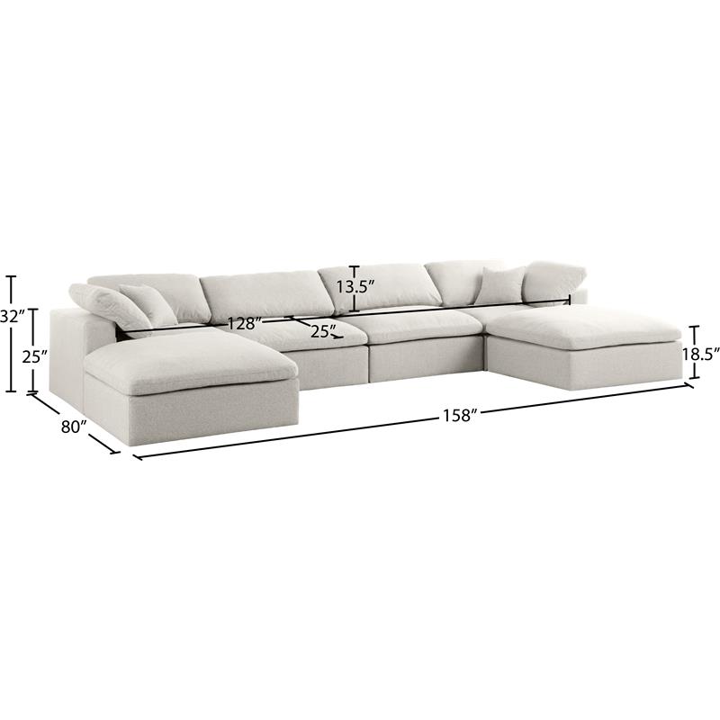 Meridian Furniture Serene Cream Durable Linen Fabric Modular Sectional