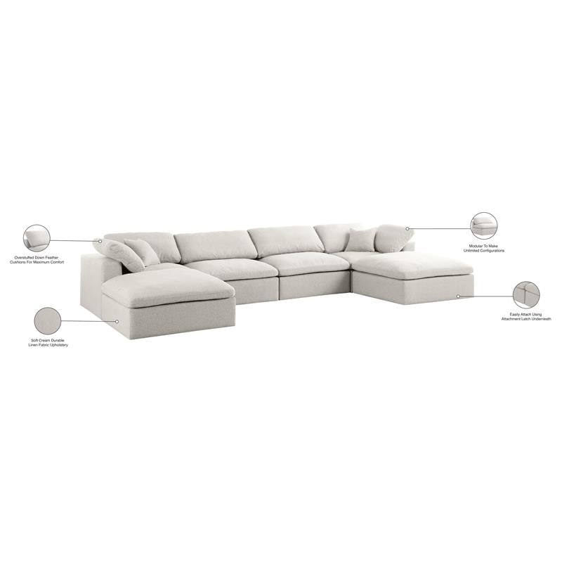 Meridian Furniture Serene Cream Durable Linen Fabric Modular Sectional