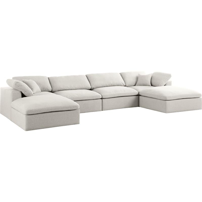 Meridian Furniture Serene Cream Durable Linen Fabric Modular Sectional