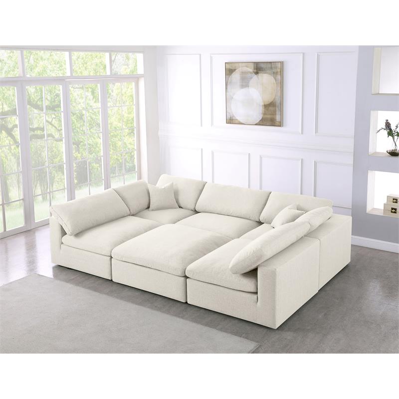 Meridian Furniture Serene Cream Durable Linen Fabric Modular Sectional