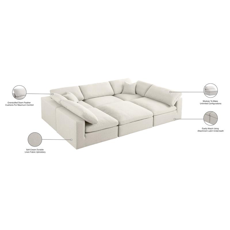Meridian Furniture Serene Cream Durable Linen Fabric Modular Sectional