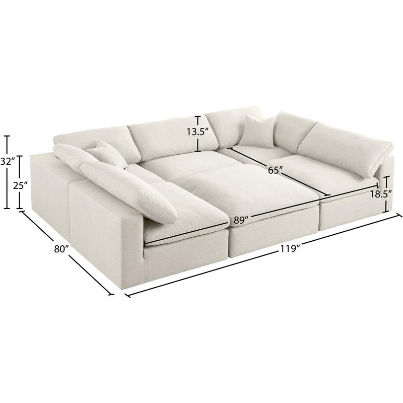 Meridian Furniture Serene Cream Durable Linen Fabric Modular Sectional