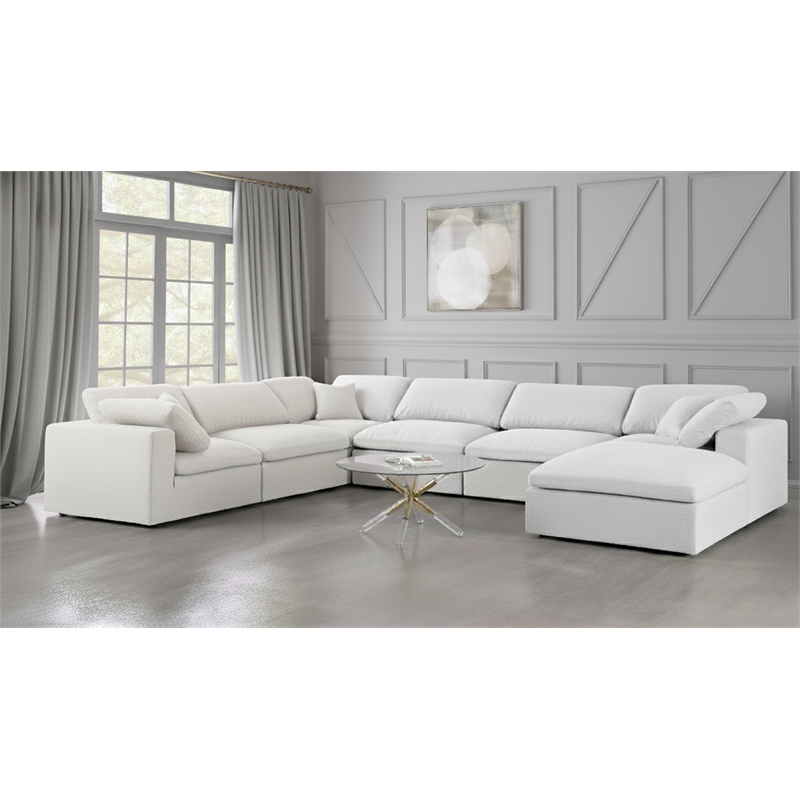 Meridian Furniture Serene Cream Durable Linen Fabric Modular Sectional