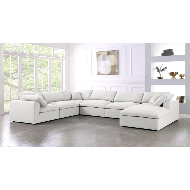 Meridian Furniture Serene Cream Durable Linen Fabric Modular Sectional