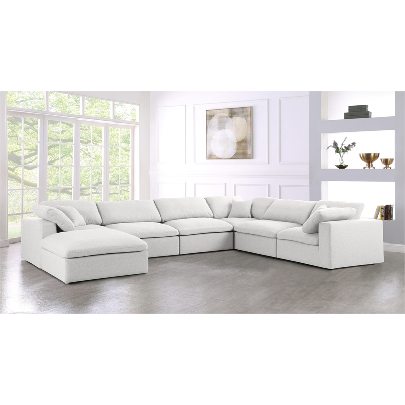 Meridian Furniture Serene Cream Durable Linen Fabric Modular Sectional