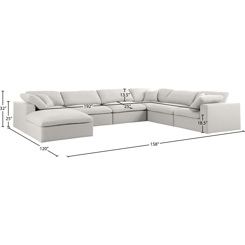 Meridian Furniture Serene Cream Durable Linen Fabric Modular Sectional