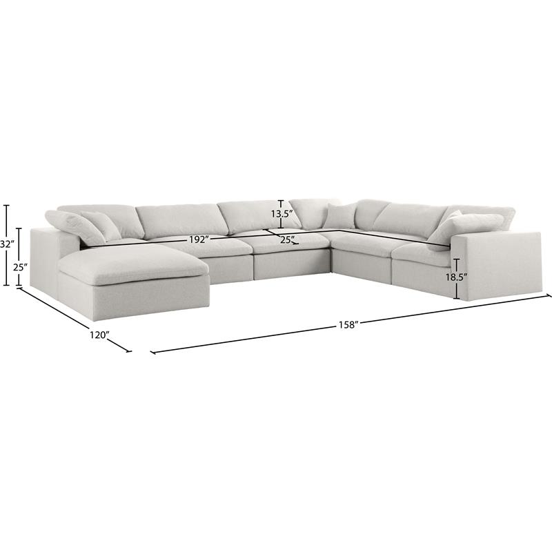 Meridian Furniture Serene Cream Durable Linen Fabric Modular Sectional