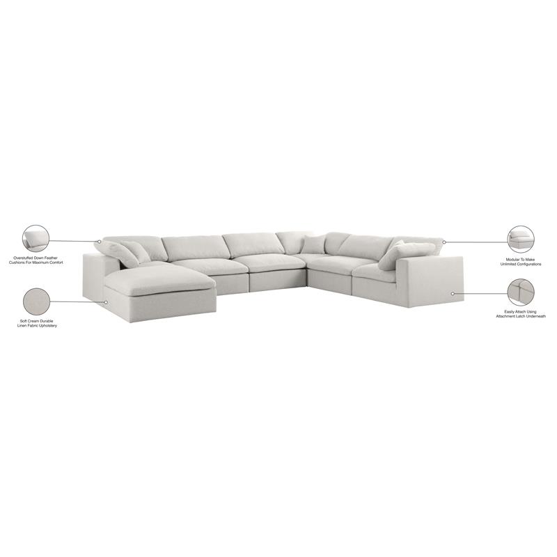 Meridian Furniture Serene Cream Durable Linen Fabric Modular Sectional