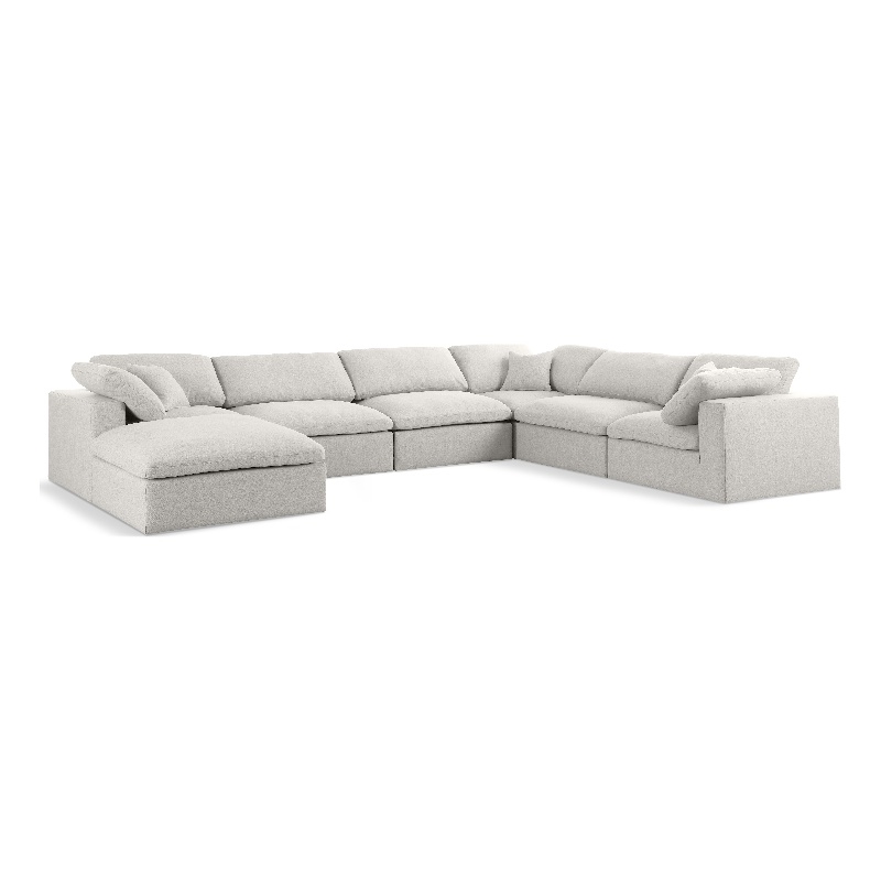 Meridian Furniture Serene Cream Durable Linen Fabric Modular Sectional