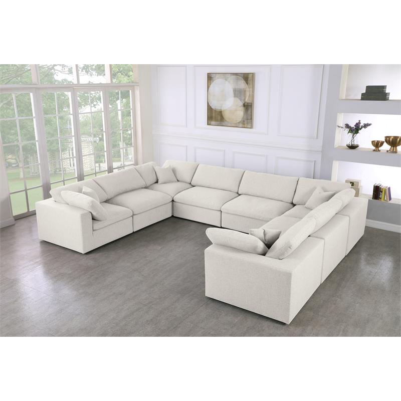 Meridian Furniture Serene Cream Durable Linen Fabric Modular Sectional