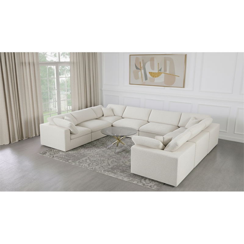 Meridian Furniture Serene Cream Durable Linen Fabric Modular Sectional