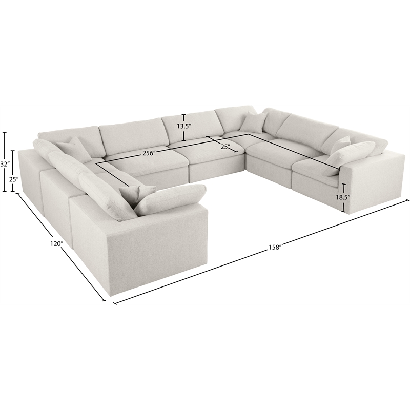 Meridian Furniture Serene Cream Durable Linen Fabric Modular Sectional