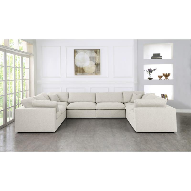 Meridian Furniture Serene Cream Durable Linen Fabric Modular Sectional