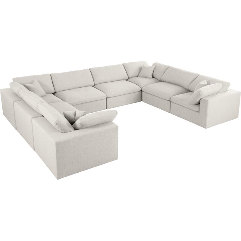 Meridian Furniture Serene Cream Durable Linen Fabric Modular Sectional