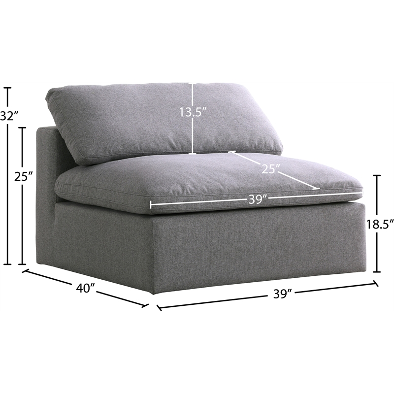 Meridian Furniture Serene Gray Durable Linen Fabric Deluxe Armless Chair