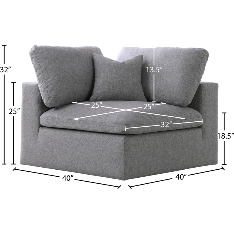 Meridian Furniture Serene Gray Durable Linen Fabric Deluxe Corner Chair