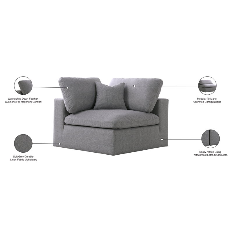 Meridian Furniture Serene Gray Durable Linen Fabric Deluxe Corner Chair